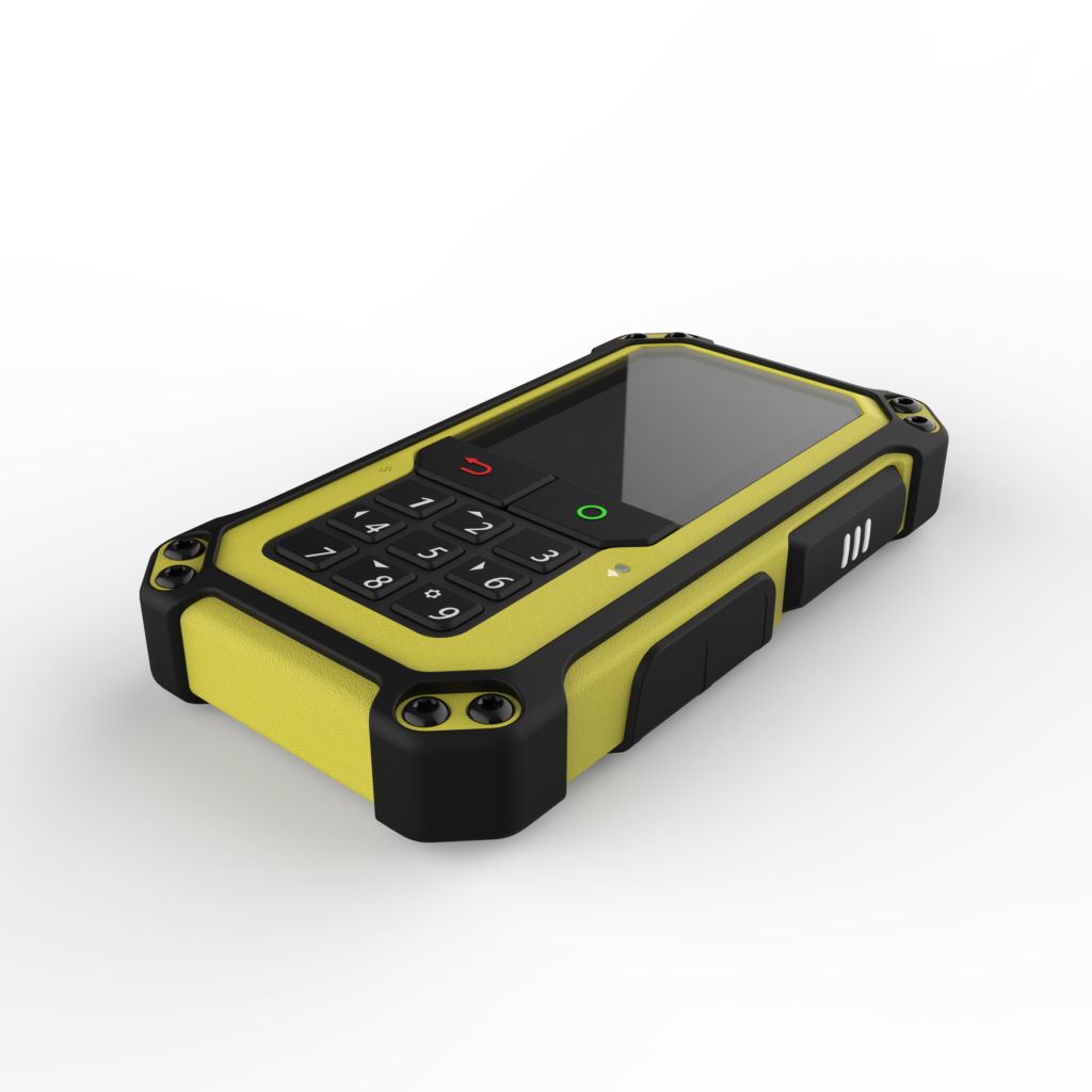 A yellow and black handheld communication device.